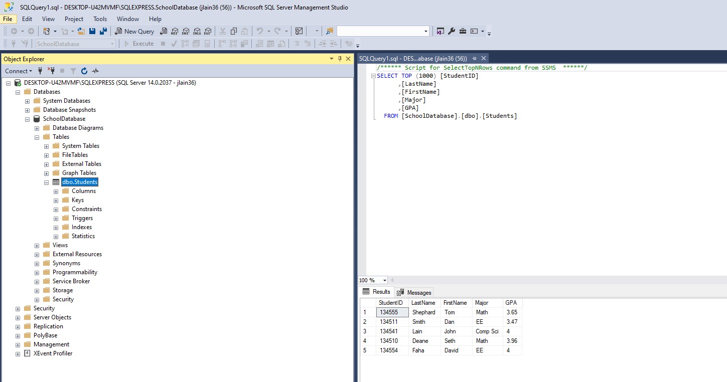 Database Table Populated